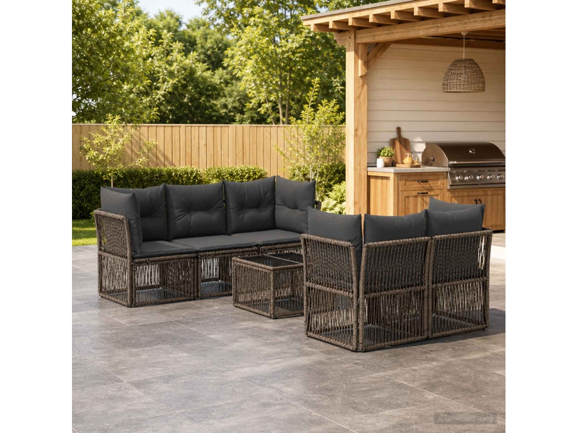 Vidaxl Conjunto De Sofá De Jardim 6 Unid. Cinzento Vime Pe