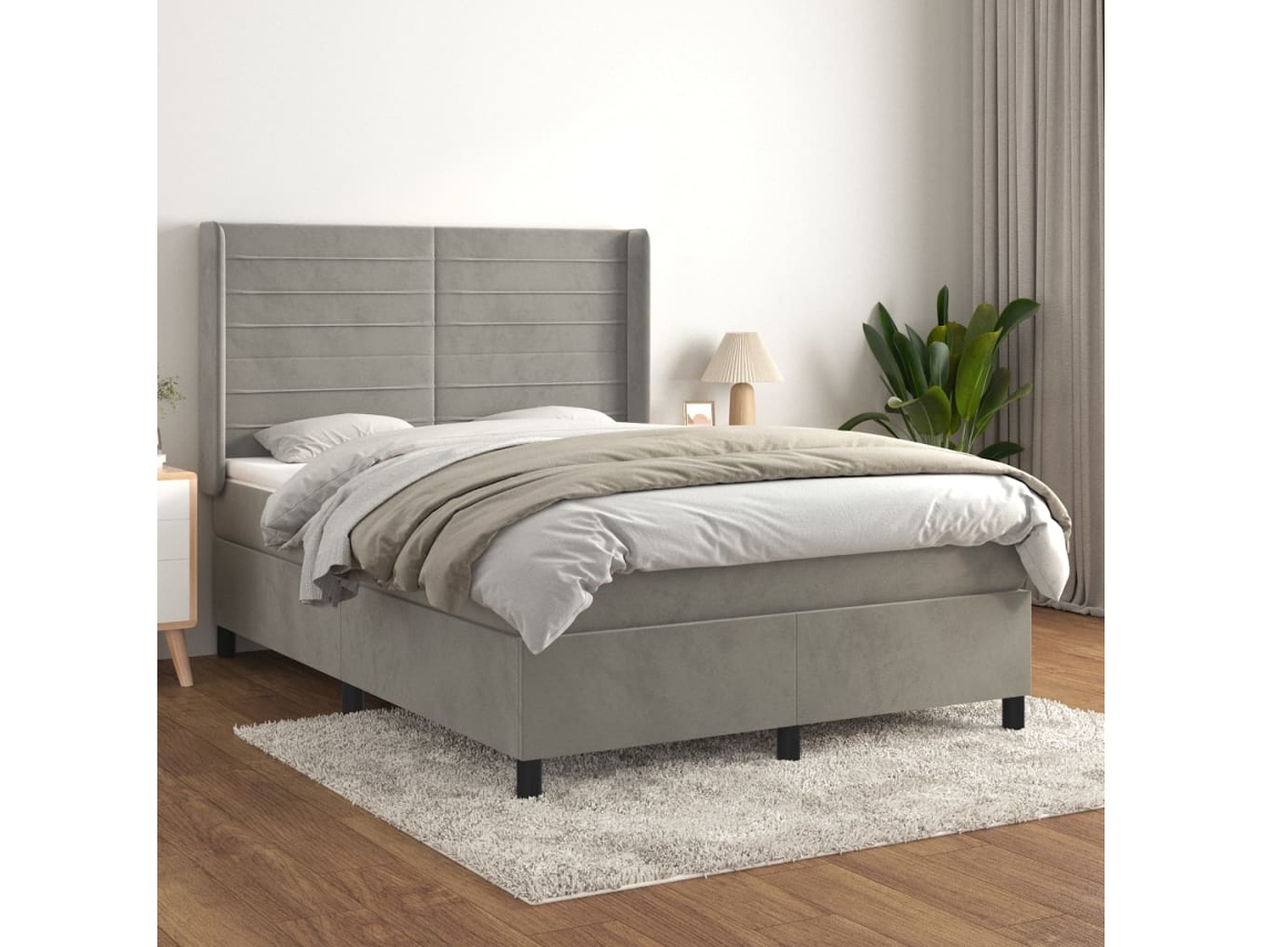 Vidaxl Cama Com Molas/colchão 140x200 Cm Veludo Cinzento-claro