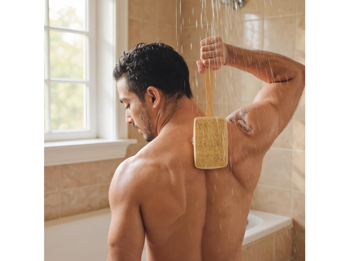Escova De Bucha Vegetal Com Cabo Madeira Banho Tubular Esponja Para Homens E Mulheres Ferramenta Limpeza Profunda As