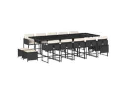 Conjunto de Jantar 15 Pcs para Jardim com Almofadões Vime Pe Preto MAISON EXCLUSIVE (15 pcs)