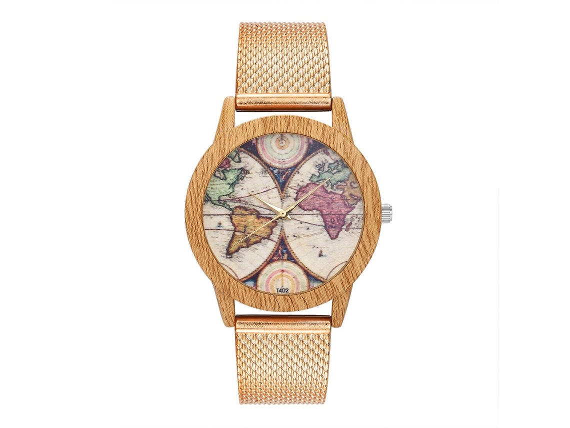 Relógio de pulso analógico de quartzo Zhoulianfa com pulseira de malha (ouro rosa)