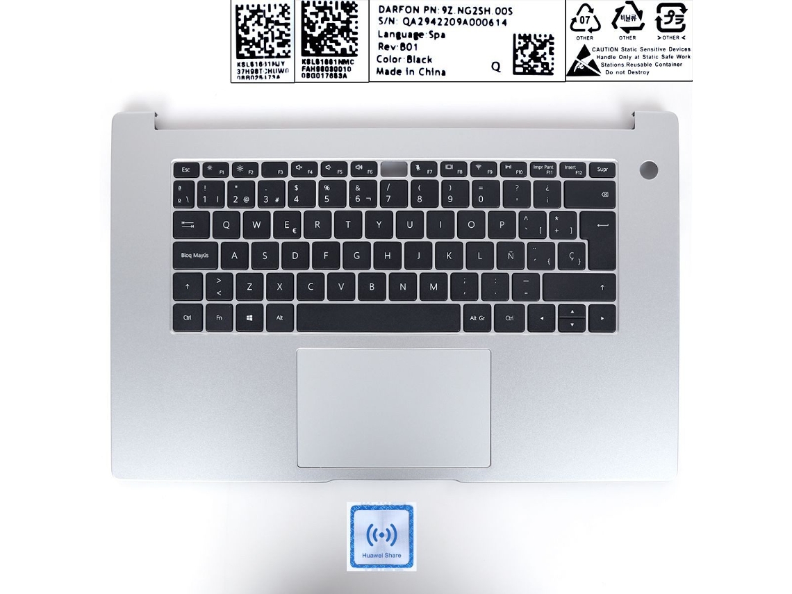 Capa superior com apoio para as mãos e touchpad para Huawei Matebook D15 Bob Wae9p Boh Waq9l Bohl Silver W29 compatível