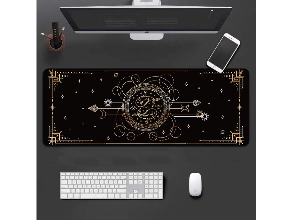 Mousepad Gamer Grande Preto Com Doze Signos Do Zodíaco E Bordas Traváveis ​​ Peixes Brilvibera