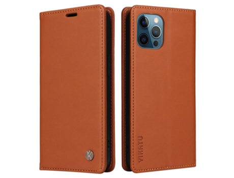 Capa Para Iphone 12 Yikatu Pele Sintética Magnética Castanho