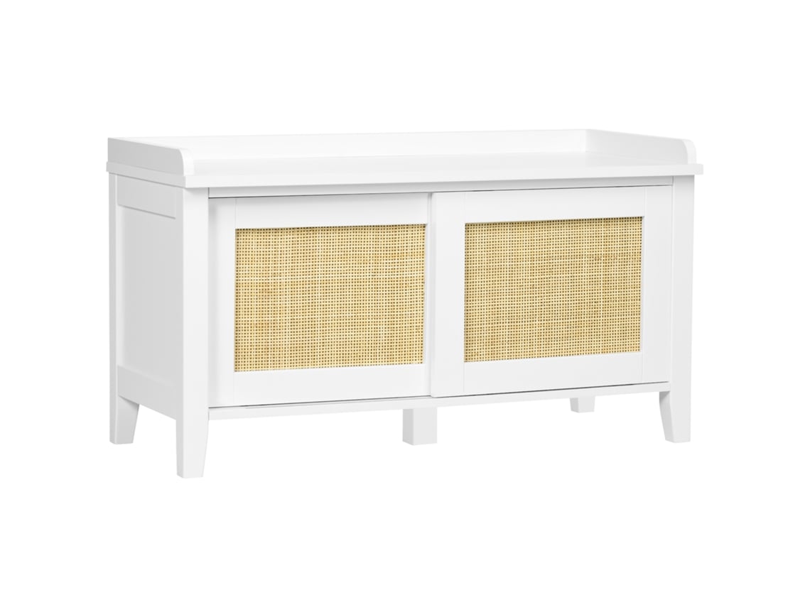 Banco Sapateira Mdf, Vime e Madeira de Pinho Cor Branco 80x35x45 cm Homcom