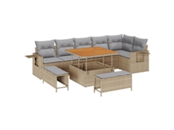 Conjunto 11 Conjunto De Sofá De Jardim Vidaxl Bege Vime Pe (289 X 192 X 85 Cm)