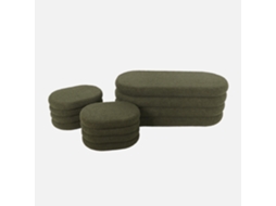 Banco Baú Com 2 Puffes De Arrumação Boucle, Verde Caqui Sweeek