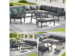 Sofá Jardim Trançado VELTRIX 8 pessoas, ferro, mesa de mármore, vidro, cinza