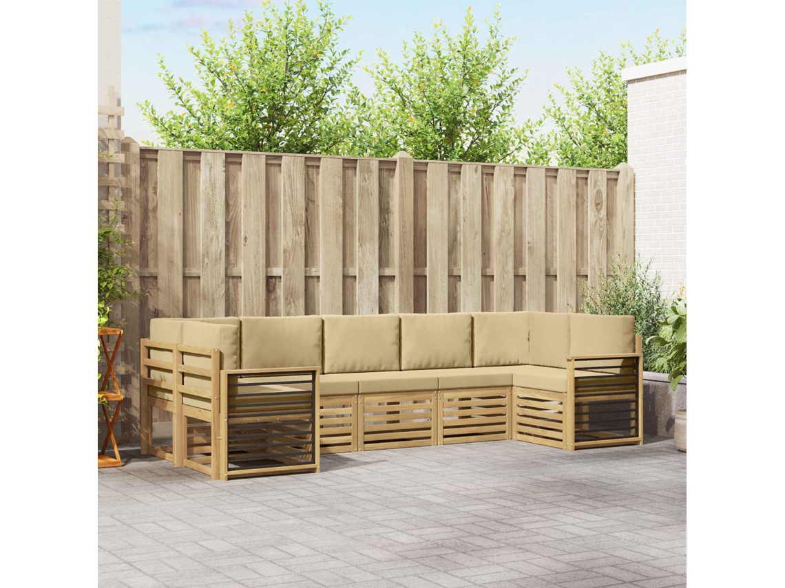 Vidaxl Conjunto De Sofá Sectional 7 Pcs Branco E Bege