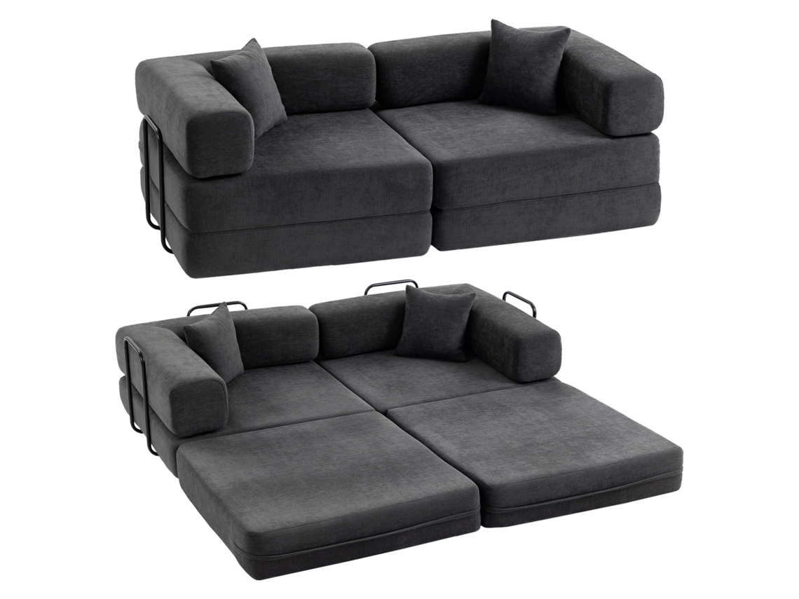 Sofá-cama De 2 Lugare Chenille (100% Poliéster) Cor Cinza Escuro/cinza De Carvão 198x100x69 cm Homcom