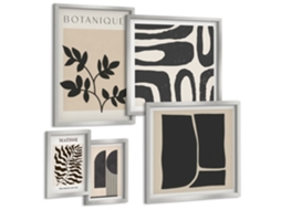 Conjunto De Pinturas Geometrias Abstratas Modernas Moldura Prateada Quadros Para O Escritório Espelharte (conjunto De 5 Imagens)