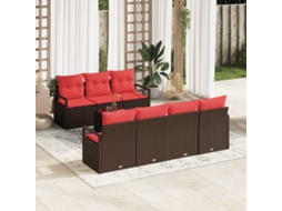 Vidaxl Conjunto De Sofás Com Almofada 8 Pcs Marrom E Vermelho Vime Pe