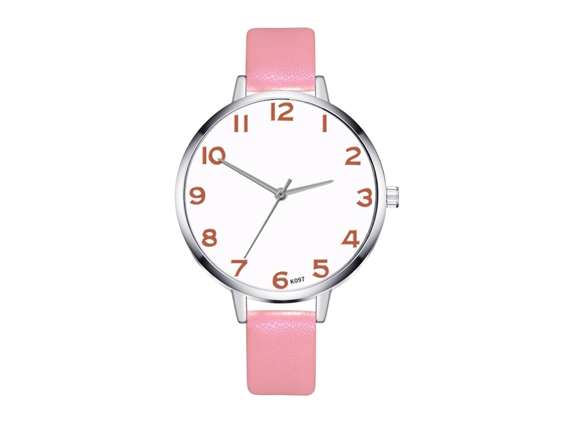 Relógio Feminino de Quartzo com Pulseira de Couro Pu Zhoulianfa Clássico Digital Rosa