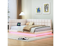 Sofá Cama 140x200 Com Led Usb Látice Linho Bege