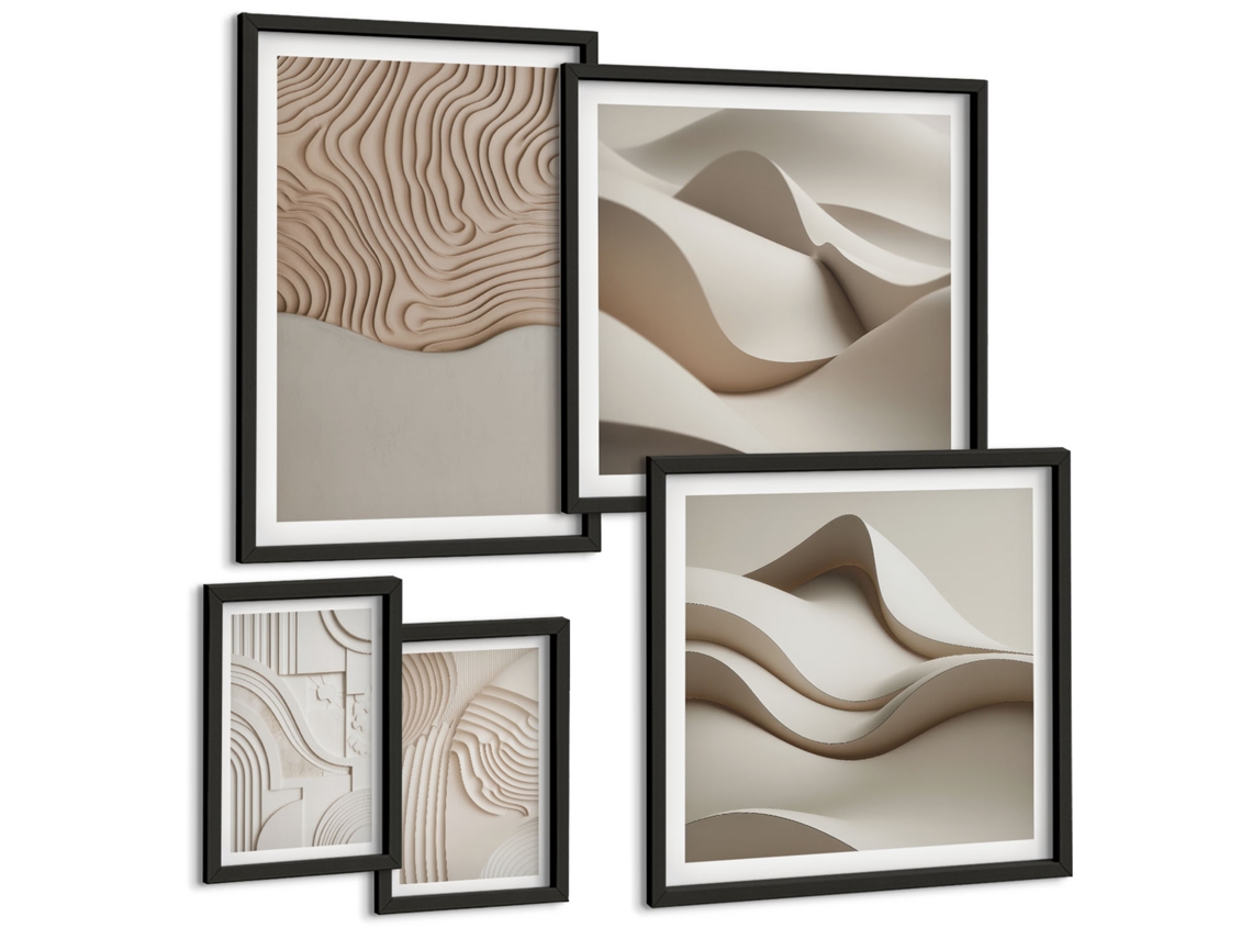 Conjunto De Pinturas Padrões Abstratos Beges Espelharte (5 Peças)