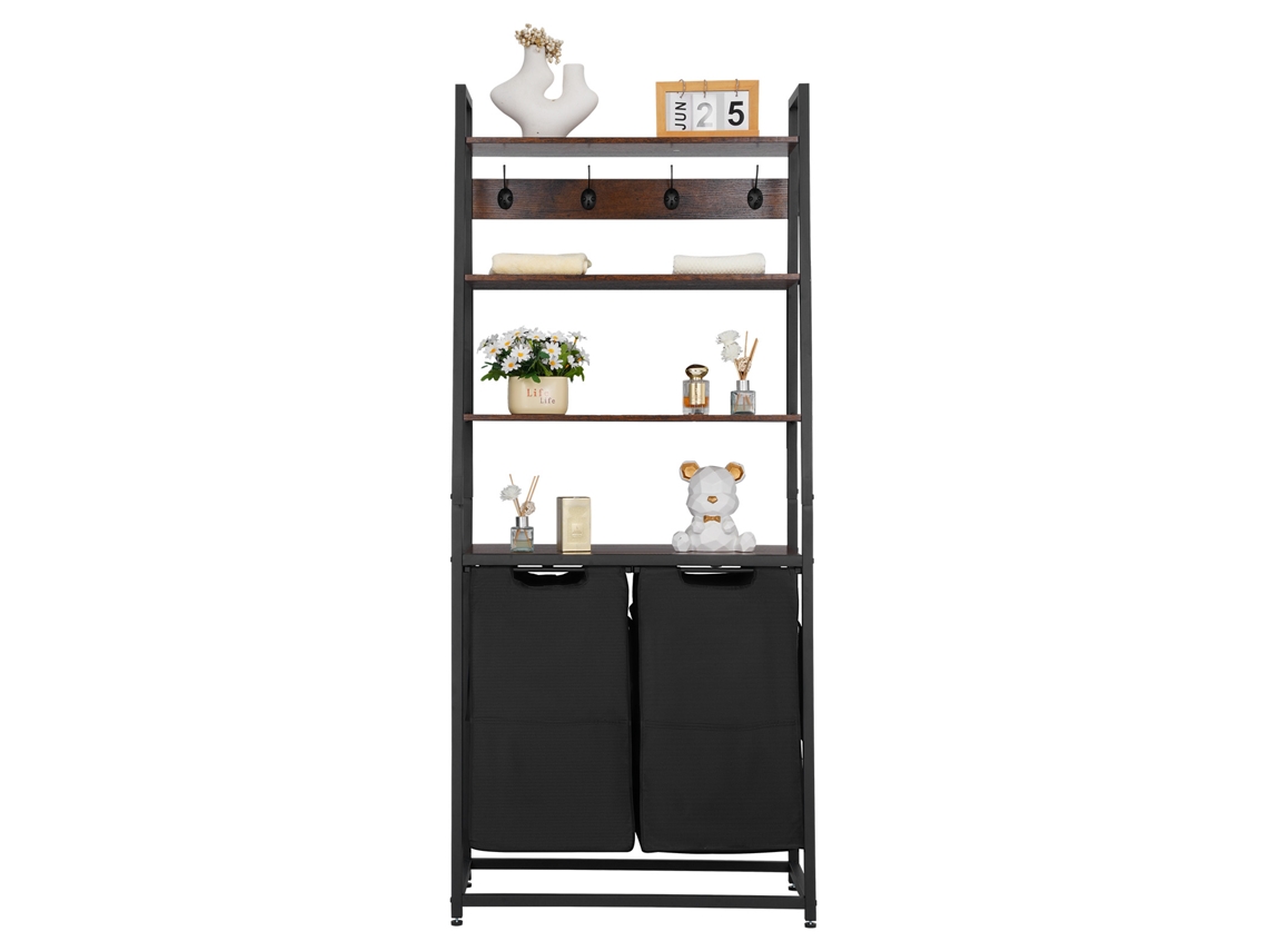 Cesto de roupa suja Vevor de 4 níveis com prateleiras e ganchos, 2 seções, preto