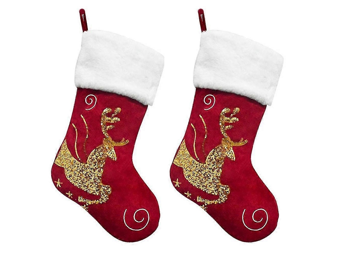 Sacola De Presente De Meias De Natal, Floco De Neve, Alce, Flanela Bordada, Meias De Natal, Presente De Natal Olysi Shop (cervo)