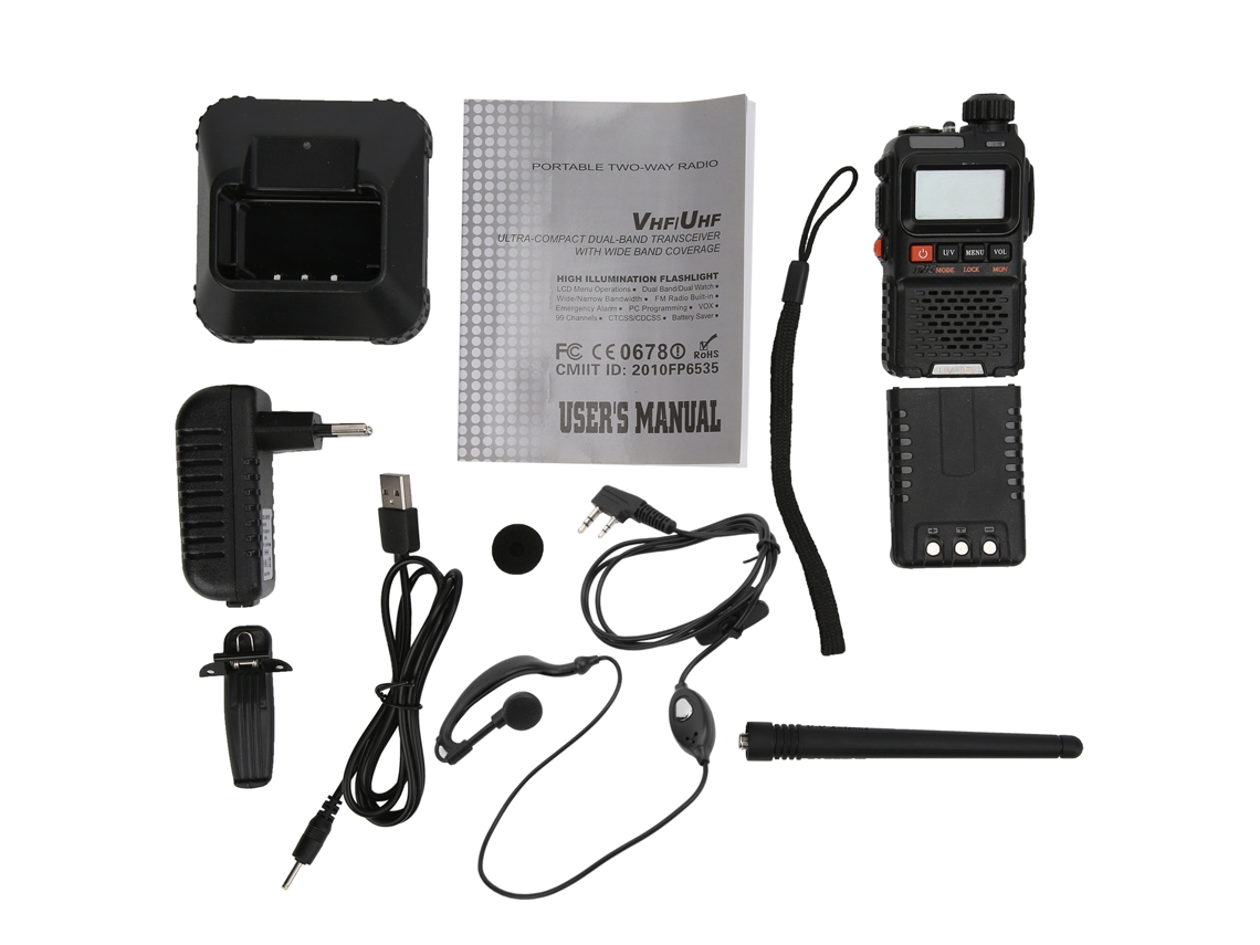 Rádio Comunicador Portátil, 100-240v, Visor Lcd, Preto