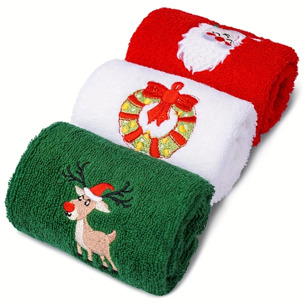Toalhas de Natal: Conjunto com 3 Unidades com Estampas Macias, em Algodão, 45 Cm de Comprimento X 32 Cm de Largura AQUAFORGE