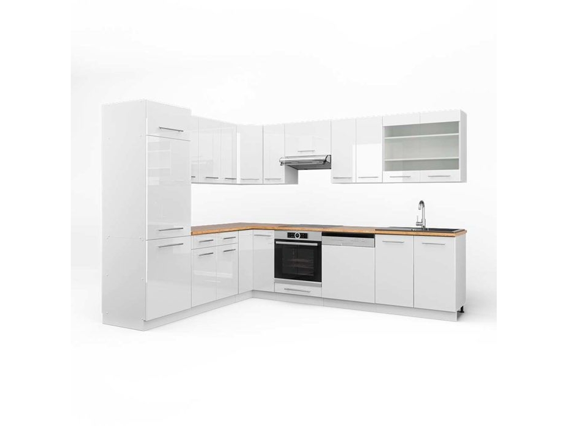 Cozinha de canto Fame-Line, 227 x 287 cm, carvalho PT, branco brilhante/branco, Vicco