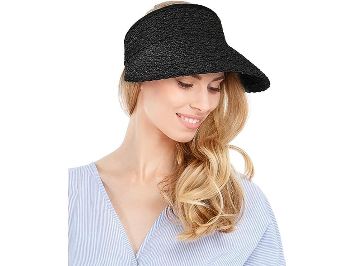 2026-sombrero De Paja Ancho Plegable Para Mujer, Ajustable Con Protección Solar, Negro