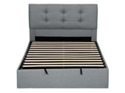 Cinza Cama 140x190 De Baú Estrutura Casal Estofada Com Base Ripas Madeira E Armazenamento Oculto Sem Colchão