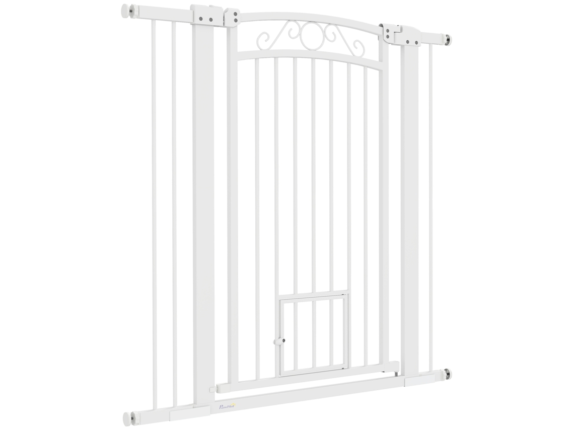 Barreira De Segurança Extensível De Estimação Com Duplo Bloqueio E Porta 76-102x4x104 Cm Branco