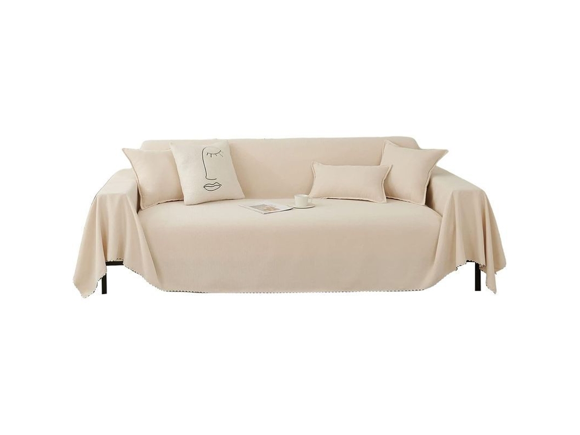 capa Universal para Sofá Decorativa de Tecido de Neve Bege 180x130cm Protetora de Sofá