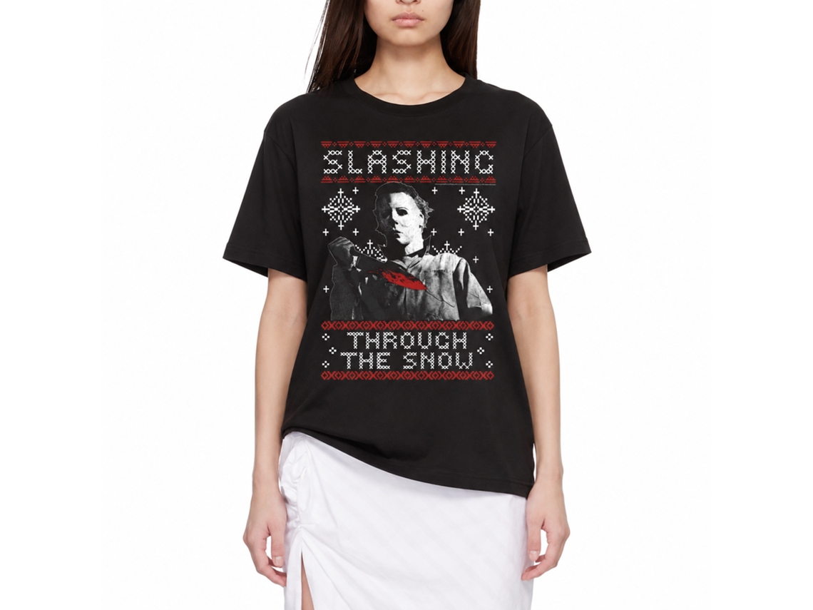 Rockinstone Halloween Movie Slashing Thru The Snow Black Adult T-shirt Size:s