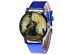 Reloj De Pulsera Unisex De Cuarzo Con Correa De Cuero Pu Zhoulianfa (azul)
