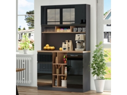 Armário Cozinha Cinza/preto 105x45x185cm, Alto Brilho, Alças Metal, Gavetas, Anti-inclinação.-hm