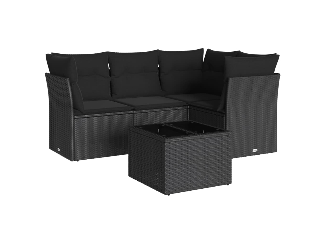 Conjunto de 5 Sofás de Jardim com Almofadões Vime Pe Preto MAISON EXCLUSIVE (N/A)
