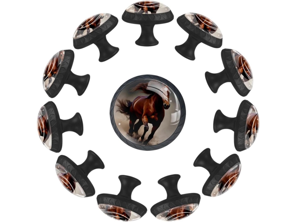Puxadores E Botões Redondos Para Gavetas Armários, Conjunto De 12 Peças, Com Desenho De Cavalo Marrom, Ideais Para