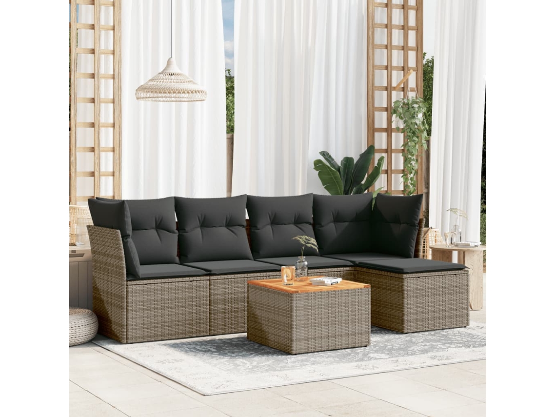 Vidaxl 6 Pcs Conjunto Sofás de Jardim com Almofadões Vime Cinzento