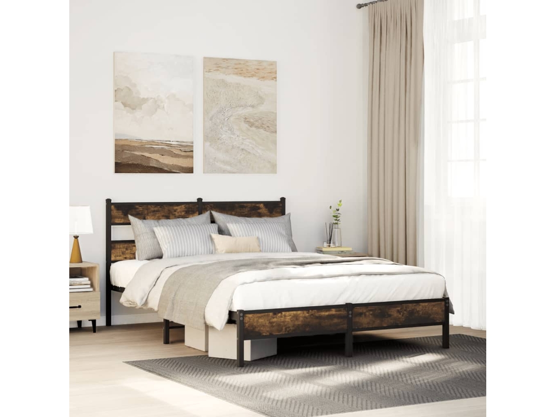 Vidaxl Estrutura Cama S/ Colchão Derivados De Madeira Carvalho Fumado