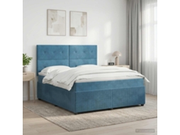 Vidaxl Cama Box Spring Com Colchão Azul 160 X 200 Cm Veludo