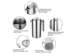 Cafeteira Prensa Francesa LAXISCREED Aço Inox 800ml