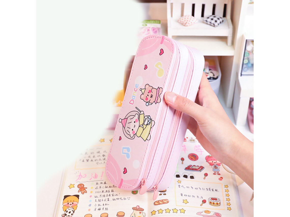 Estuche De Lápices De Capa Doble Para Niñas Estilo Simple Impermeable Rosa Música Niña