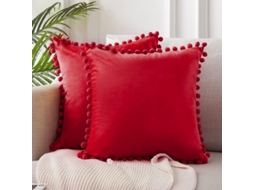 Nova Line capas de Almofada Decorativa Quadrada de Veludo Macio 18x18 com Bolas para Sofá Cama, Conjunto de 2
