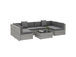 Conjunto de Móveis de Jardim, 7 Peças, Mesa de Centro Modular, Tampo, Vidro Temperado, Almofadas Removíveis Incluídas, Cinza Ge