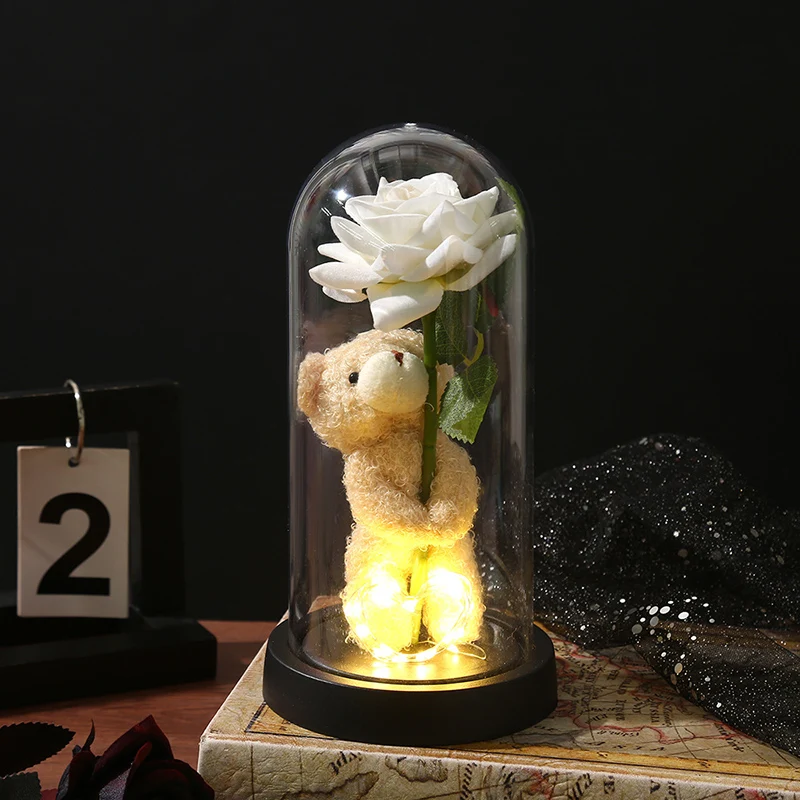 Flor Eterna Preservada, Presente Luminoso Em Vidro Com Luz Led.