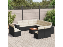 Vidaxl 12 Pcs Conjunto De Sofás De Jardim C/ Almofadões Vime Pe Preto