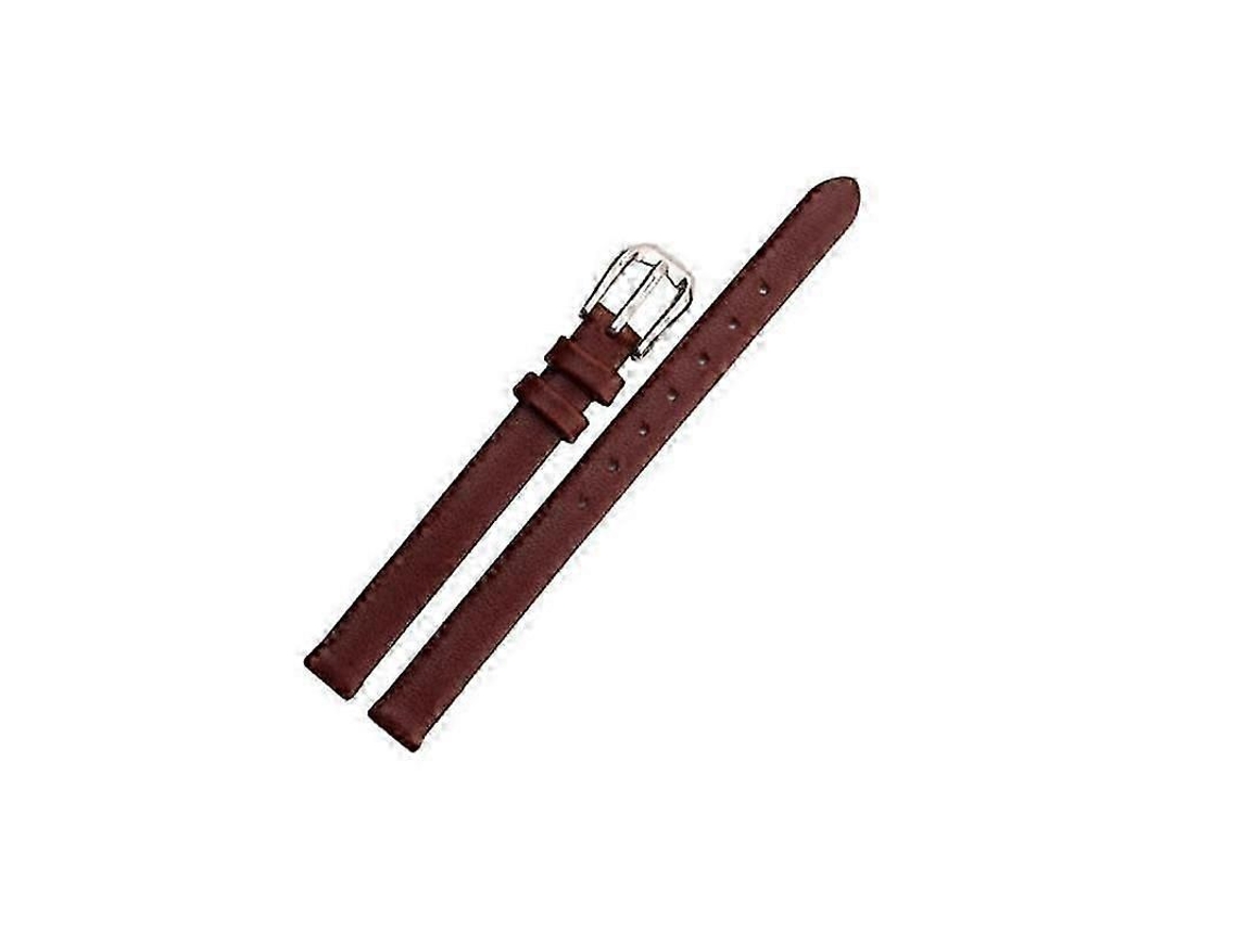 Pulseira de relógio feminina em couro genuíno com fivela em aço inoxidável, 17 mm, marrom.