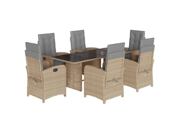 Conjunto de 7 Jantar para Jardim com Almofadões Vime Pe Bege Misturado MAISON EXCLUSIVE