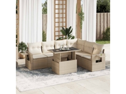 Vidaxl 7 Pcs Conjunto De Sofás P/ Jardim Com Almofadões Vime Pe Bege