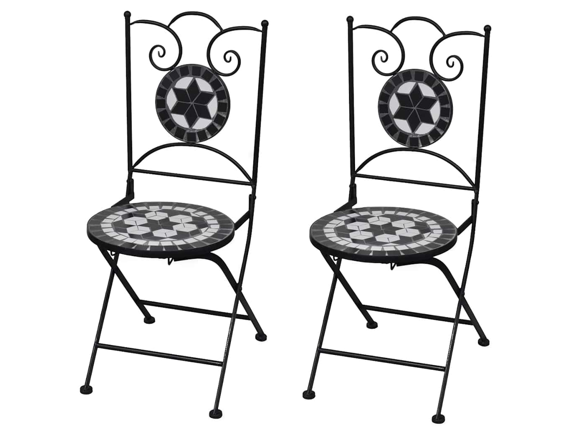 Vidaxl Cadeiras De Bistrô Dobráveis 2 Pcs Cerâmica Preto E Branco
