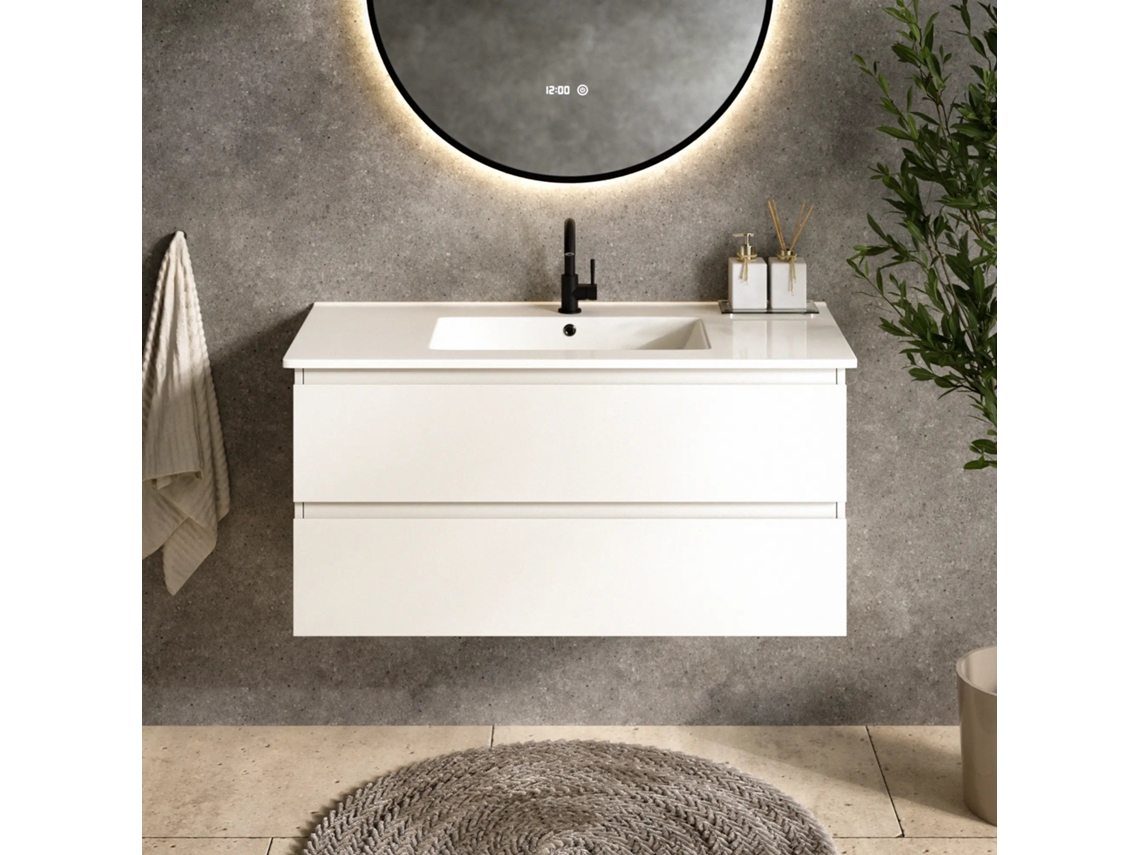 Móvel para Lavatório Mirlux Varo 100 Cm Branco Cuba Branca MIRLUX