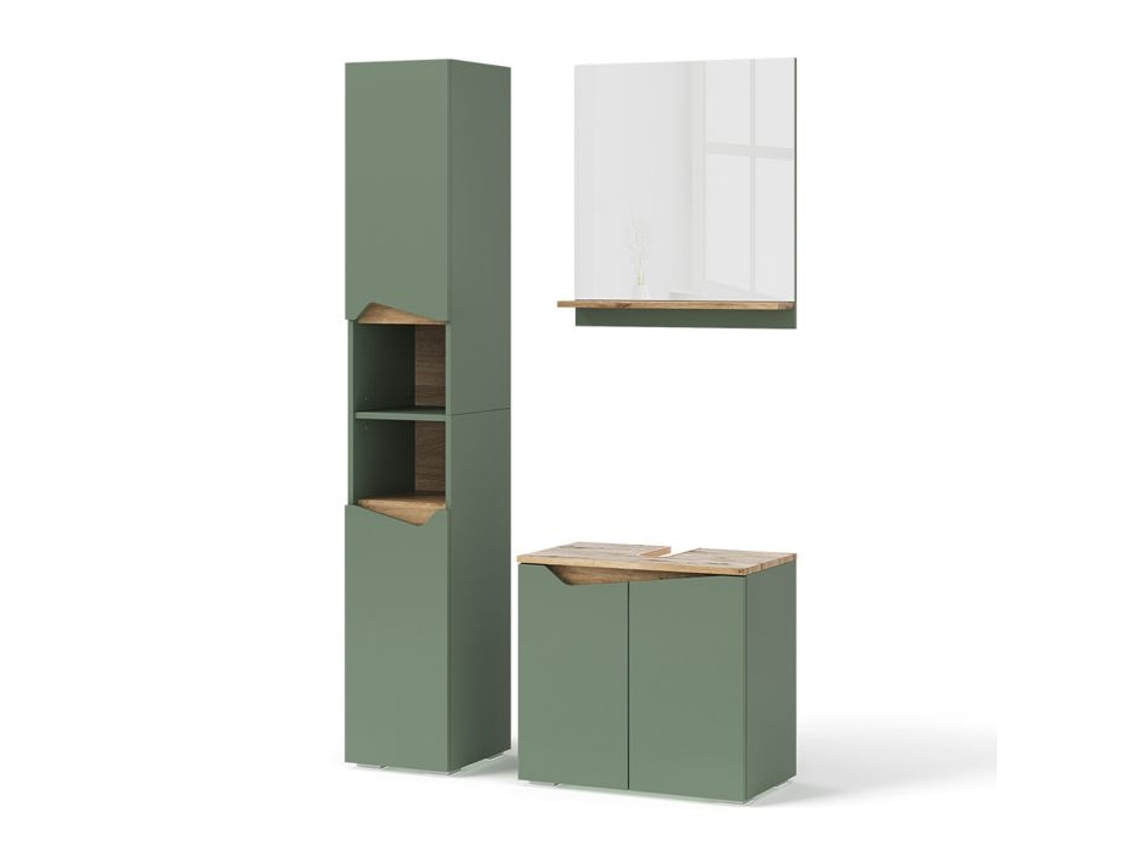 Móveis De Banheiro Marelle, 3 Peças, Com Armário Alto, Verde/artesão, Vicco