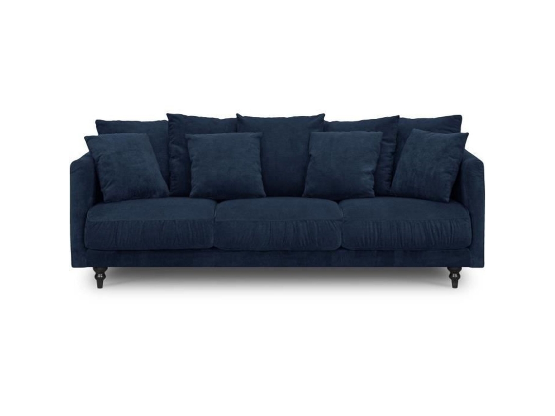 Sofá fixo 4 lugares reto - Tecido azul - Clássico - 212 x 93 cm - CONSTANCE AUCUNE