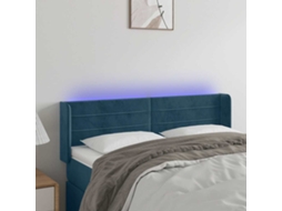 Vidaxl Cabeceira Cama C/ Luzes Led Veludo 147x16x78/88 Cm Azul-escuro